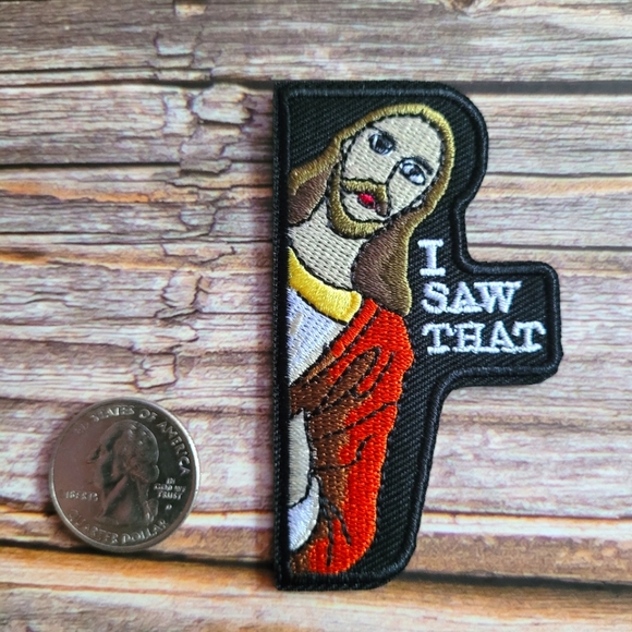 Jesus I Saw That Funny Meme 2010s Internet Joke Black Embroidered Patch - Picture 2 of 2